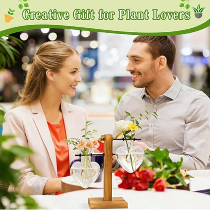 XXXFLOWER Plant Propagation Station Terrarium Wooden Stand 2 Love Bulb Vase - color: Transparent