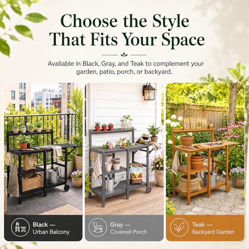 YEFU Potting Bench with Sink, All-Weather Resistant,Teak - color: Teak, size: Premium