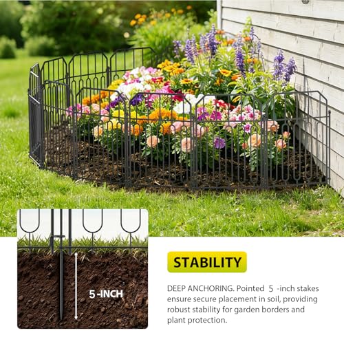 VANCASTLE Decorative Garden Fence, Toatal 25FT(L) x 21IN(H) Outdoor Metal No Dig Fence Animal Barrier, Rustproof No-Tool Assembly Landscape Edging for Yard, Lawn, Patio, Flower Bed-25 Panels Design I - style: Design I-25P