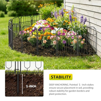 VANCASTLE Decorative Garden Fence, Toatal 25FT(L) x 21IN(H) Outdoor Metal No Dig Fence Animal Barrier, Rustproof No-Tool Assembly Landscape Edging for Yard, Lawn, Patio, Flower Bed-25 Panels Design I - style: Design I-25P