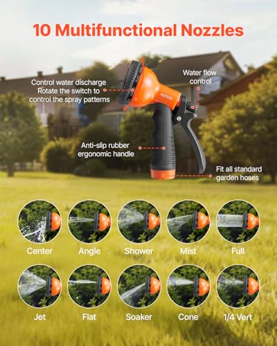VEVOR Metal Garden Hose 25ft, Stainless Steel No-Kink Water Hose - size: 25 ft with 10 Function Spray Nozzle
