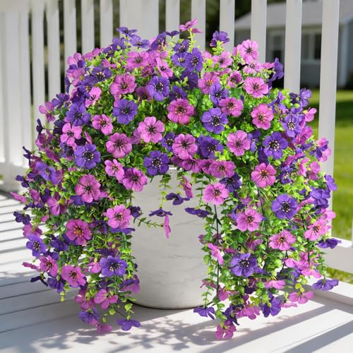 Artificial Fake Flowers Plants for Outdoor UV Resistant Summer Decoration - color: Double Purple