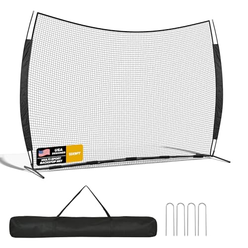 Shopsource 12x9ft Barricade Backstop Net, Ball Sports Barrier Netting, Protection Screen for Baseball Softball Lacrosse Soccer Hockey Training for Backyard with Carry Bag
