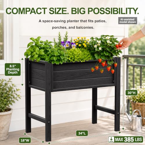 YEFU 34" Small Garden Planter, Wood-Look HIPS Compact Planter Box, Black - color: Black, size: 34"×18"×30"