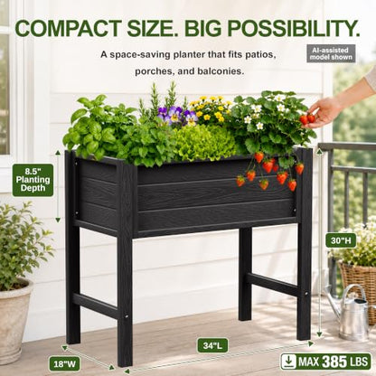 YEFU 34" Small Garden Planter, Wood-Look HIPS Compact Planter Box, Black - color: Black, size: 34"×18"×30"