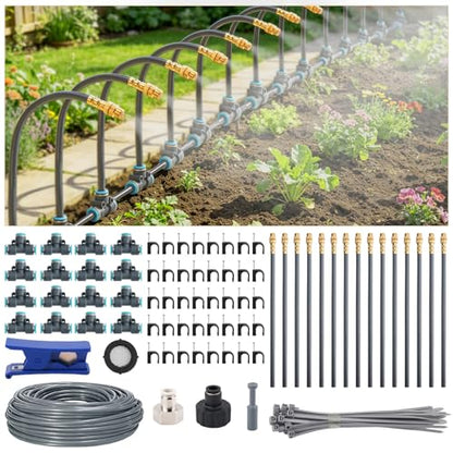 50FT 5/16" Quick-Connect Drip Irrigation System Kit, Automatic Garden Watering System with 15 Pcs Adjustable Spray Nozzles for Garden, Greenhouse, Yard, Lawn - size: 50FT
