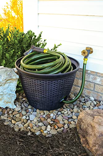 The HC Companies 18 inch Woven Garden Hose Holder, Lightweight UV-Resistant Plastic Water Hose Holder with 100-Foot Capacity, 2-Pack Water Hose Pots for Garden, Patio & Home Organization, Chocolate - color: Chocolate, style: Pack of 2