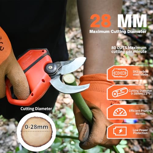 2-IN-1 Cordless Electric Pole Pruning Shears, 12.6FT Telescopic Reach, 1.1 Inch(28mm) Cutting Diameter, Brushless Motor, 2×20V 2000mAh Battery, Garden Tree Branch Pruning & Trimming - size: 28mm pruning shears 2* battery