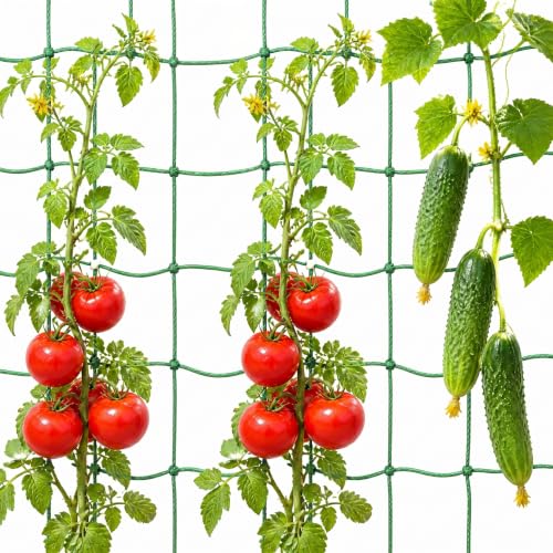 6.6x16.4FT Trellis Netting for Climbing Plants, Cucumber Trellis Netting Garden Trellis Netting Flower Netting Support with Plant Clips for Cucumber, Tomato, Vegetables, Fruits, Sweet Pea Plants