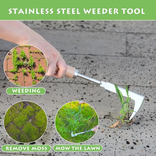 Crack Weeder, 12" Stainless Steel Crevice Weeding Tool with Wood Handle, L-Shaped Side-Walk Weed Puller Spatula, for Garden Lawn Yard Patio Terrace Paving Moss, Small Gardening Tool - size: 12" Crack Weeder