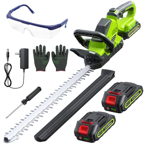 Hedge Trimmers Cordless with Battery, 3000RPM Brushless Motor - color: Green, size: 20 inch