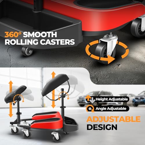 Auto Dynasty Kneeling/Sitting Creeper w/Seat & Chest Support, 300Lb Rolling