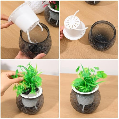 Self Watering Planter Pots, Automatic Water Absorbing Pot Indoor Hydroponic Plant Flower Pots for Green Luo, Succulent Plant (White, 11x10.5cm) - color: White