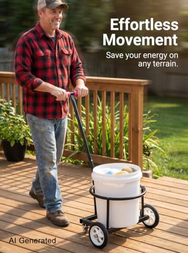 Heavy Duty 4-Wheel Bucket Cart, Carbon Steel Utility Truck with Lockable Wheels, Effortless Mover for Water Bottles, Buckets, Gas Cylinders & Flower Pots, for Home, Garden & Work