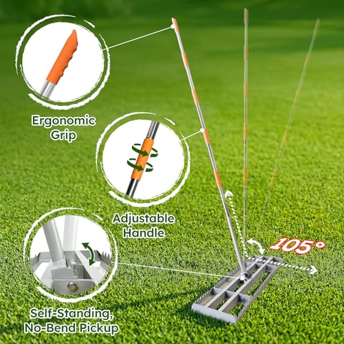 2-in-1 Lawn Leveling Rake, 20 Marking Flags for Low Spot,30"×10" Heavy Duty