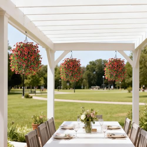 Artificial Flowers for Outdoors, 2 Pcs Faux Hanging Plants UV Resistant - color: Red and Brown