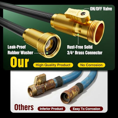 Garden Hose 100 ft Non-Expandable, Flexible Water Hose, Lightweight Hose with 10-Function Nozzle for Yard, Portable, Leak Proof, All-Weather Water Pipe for Outdoor, Car Wash, RV, Lawn - size: 100FT