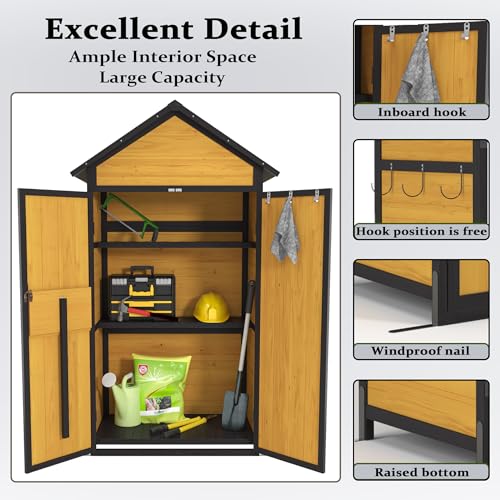 Space-Saving Outdoor Storage Cabinet with Fold-Down Table - color: Brown - 39.96 X 23.23 X 69.50 Inch