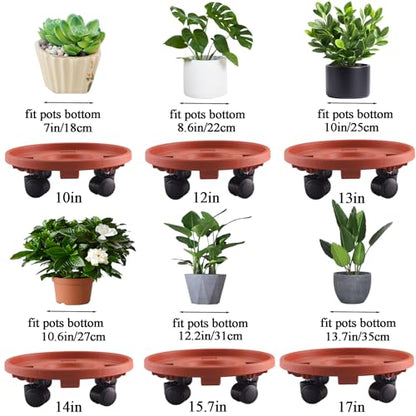 Rolling Plant Stand Outdoor 3 Pack 10 Inch Plant Caddy with Wheels, Red - color: Red, size: 10 inch