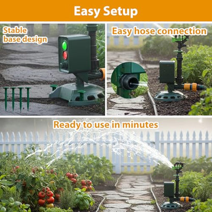 Solar Powered Motion Sensor Animal Repellent Sprinkler with Flashing Light, IP65 Waterproof Outdoor Deer & Dog Deterrent for Garden and Lawn Protection