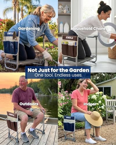 Aimerla Foldable Garden Kneeler Seat Heavy Duty [Upgraded Widened Thick Kneeling Pad] Garden Stool with Large Garden Tool Bags with Pockets - Portable Garden Bench Gardening Gifts for Parents - size: K3-Blue