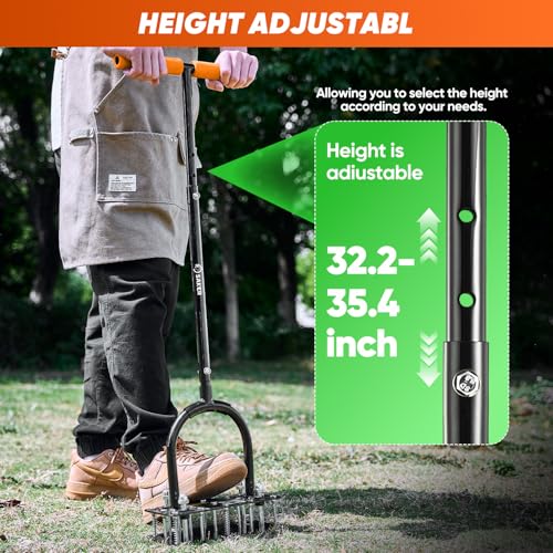 Saker Manual Lawn Aerator Tool with 15 Iron Spikes Orange - color: Orange