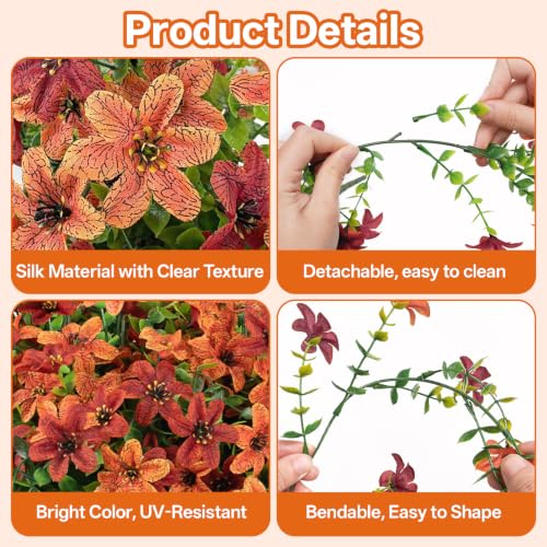 Artificial Fake Hanging Mums for Outdoors Fall Faux Flowers Decor - color: Orange-red-c