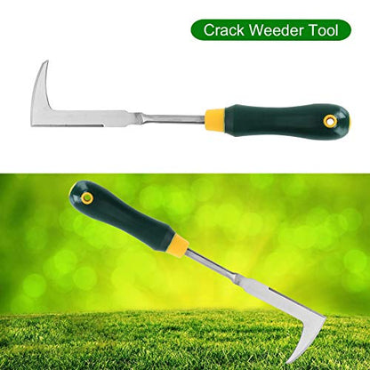 2 Pack 13" Crack Weeder Crevice Weeding Tool with Garden Gloves, Stainless Steel Manual Weeder Lawn Yard Gardening Hand Tool (L-Shape)