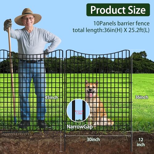 ULIOK 10 Panels No Dig Decorative Garden, Dog Fence Outdoor for Yard, 36in(H) x 25.2 ft(W) Tall Animal Barrier Fence Panels, Rustproof Ground Stakes Temporary Wire Screen for Yard, Patio - size: 10 Panels-36in(H)x25.2ft(L)-Concave