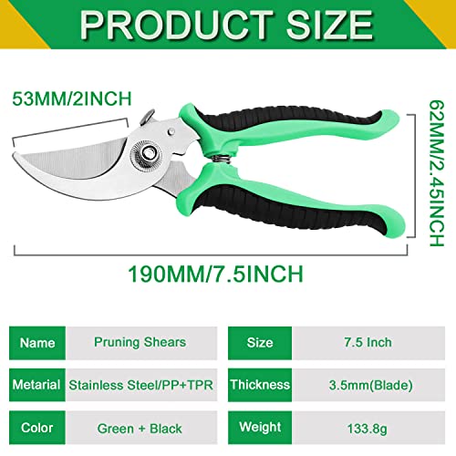 JONMON Pruning Shears - Garden Clippers Pruner, 7.5 Inch Stainless Steel Handheld Branch Gardening Scissors Snips Tool with Safety Lock for Trimming Plant, Flowers, Herbs, Buds, Leaves