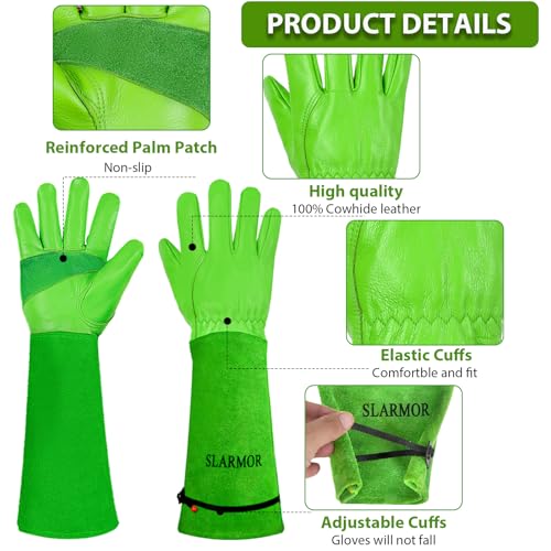 Gardening Gloves for Women Men, Long Thorn Proof Rose Pruning Glove - color: Emerald Green, size: Medium (Pack of 1)