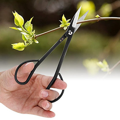 Bonsai Scissor,Stainless Steel Garden Bonsai Scissors Shear Root Branch Trimming Pruning Tools For Dense Foliage, Long Micro-Tip Blades 190mm (Black)