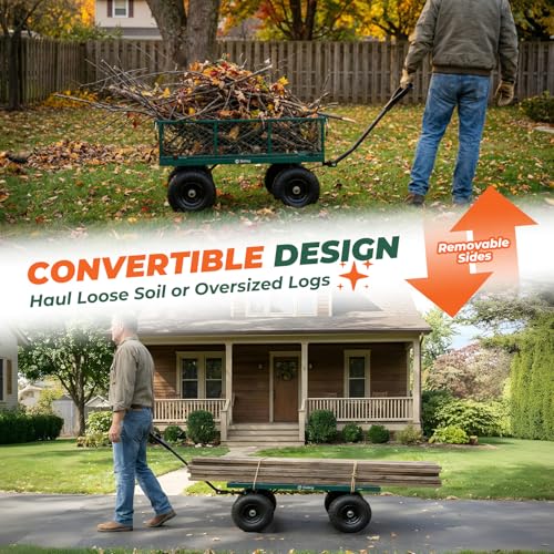 Sekey Steel Mesh Garden Cart, 600 lb Capacity, Removable Sides - color: Green, size: 600LBS