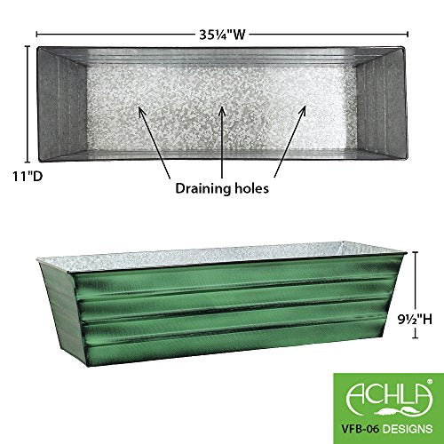 Achla Designs Galvanized Window Flower Box Planter-Green-Large (35.5" L x 11" W x 9.5" D) - color: Green, size: Large