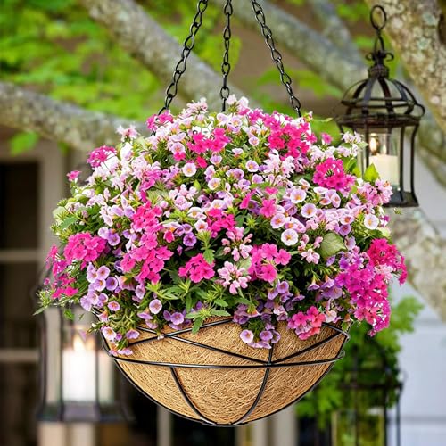 4 Pack 14 Inch Hanging Baskets for Plants Outdoor Large Flower Planters with Coco Liner for Outside Planting Watering Plant Pot Holder for Home Garden Porch Balcony Railings Decor - color: 4 Pack-black, size: 14 Inch