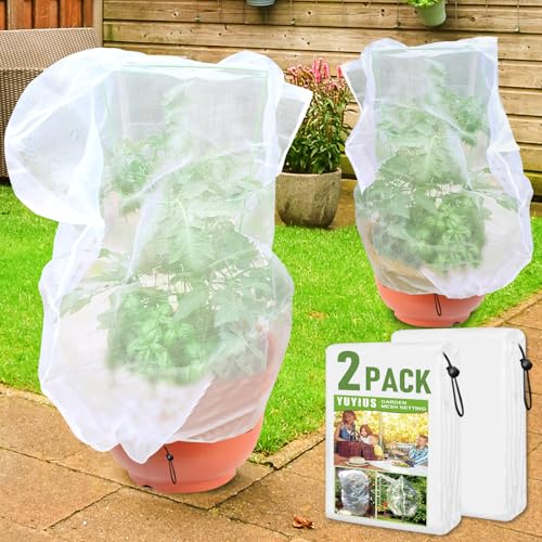 Fruit Tree Netting, Plant Mesh Netting for Garden Protection, Blueberry Bush Insect Netting Cover as Garden Pest Barrier from Cicadas, Bug, Bird (5.3x5.3 FT, 2Pcs, Zipper & Drawstring Design) - size: 5.3X5.3FT 2PACK