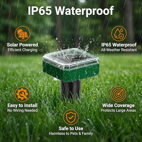 Mole Repellent for Lawns Solar Powered, 8 Packs Ultrasonic Mole Stakes for Yard, IP65 Waterproof Gopher Repellent to Get Rid of Gopher, Vole and Snake for Lawn Garden Yard Farm