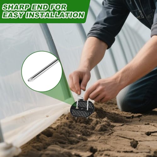 100pcs Garden Stakes Staples+100pcs Gasket, 6Inch 11 Gauge Galvanized Landscape Staples, Lawn Spikes,Heavy Duty Yard Ground Pin for Grass Weed Barrier Sod Fabric,Cover,Fence