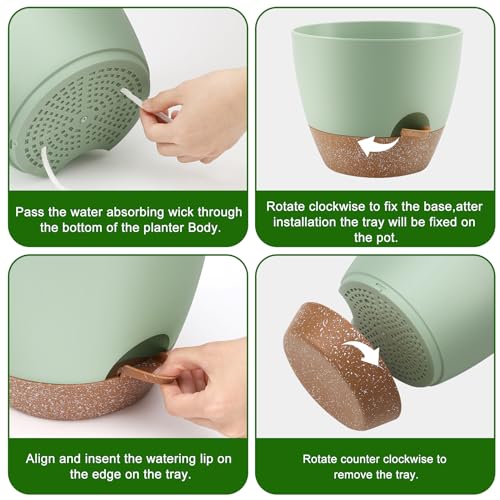 QRRICA Plant Pots 10/9/8 Inch Self Watering Pots, Set of 3 Plastic Planters with Drainage Holes and Saucers,Plastic Flower Pots,Nursery Planting Pot for Indoor Out Door Plants（Green） - color: Green, size: 10/9/8 inch