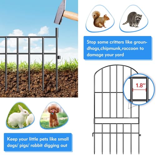 Adavin Animal Barrier Garden Fence,15 Pack Black 12''L x 25" H no dig Fence, Underground dig Protection for Dog Rabbits Rustproof Metal Wire Panel Border, 15 ft Ground Stakes for Outdoor Patio - color: Black