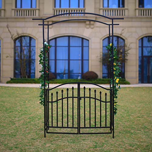 Steel Garden Arch with Door, 6'8" High x 4'11" Wide, Garden Arbor for Various Climbing Plant, Outdoor Garden Lawn Backyard