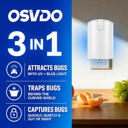 OSVDO Blue UV Light Flying Insect Trap, Plug-in Bug Catcher with 4 Refills - size: 1 Device & 4 Refills
