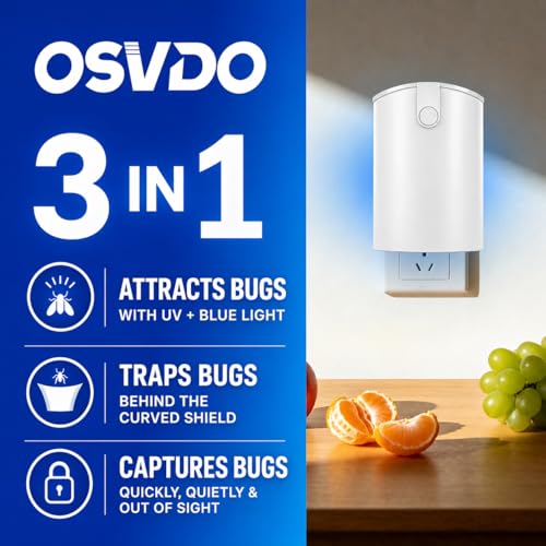 OSVDO Blue UV Light Flying Insect Trap, Plug-in Bug Catcher with 4 Sticky Refills for 100+ Days, Fly Catcher for Flies, Fruit Flies, Gnats, Moths, Silent for Home (Pack of 2) - size: 1 Device & 4 Refills (Pack of 2)