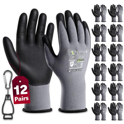 Safety Work Gloves Men, 12 Pairs Micro Foam Nitrile Coated Grip - size: 7/Small