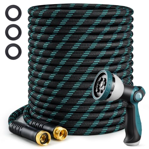 Garden Hose 50FT, Ultra Lightweight Flexible Water Hose with 10-Function Spray Nozzle, Kink-Free and Leak-Proof Design, Non-Expandable, Outdoor Hose for Yard, Lawn, Car Wash - color: BLACK+BLUE, size: 50FT