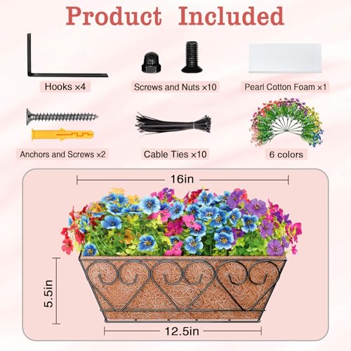 Halatool Railing Planter Box with Artificial Flowers, All Season Home Decor
