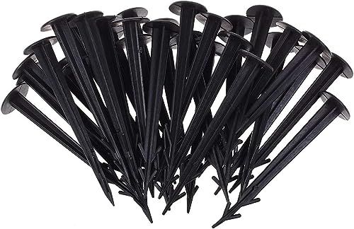 50 Pack 4.5 Inch Plastic Garden Stakes, Heavy Duty Landscape Anchoring Spikes for Weed Fabric, Tarp, Tent, Edging & Ground Fixing, Black