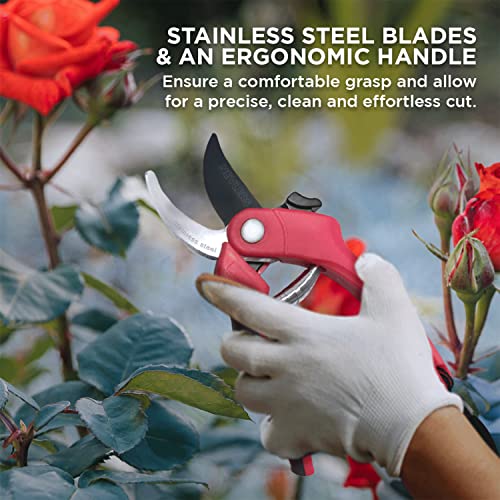Nevlers 8" Red Bypass Pruning Shears for Gardening w/ 8mm Cut Capacity - color: Red, size: Bypass