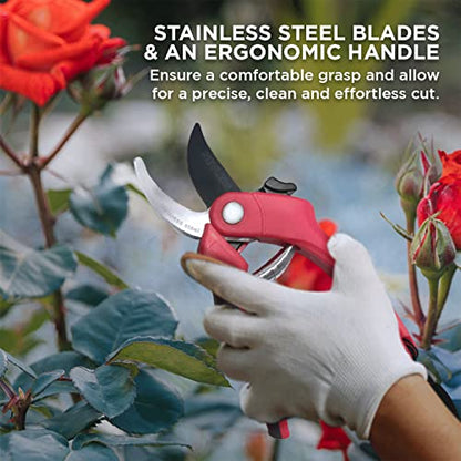 Nevlers 8" Red Bypass Pruning Shears for Gardening w/ 8mm Cut Capacity - color: Red, size: Bypass