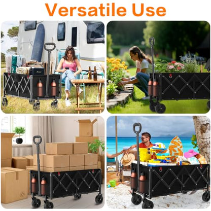 COZEER Wagons Carts Foldable, 180L Folding Heavy Duty Wagon with Wheels - color: Black, size: 180L